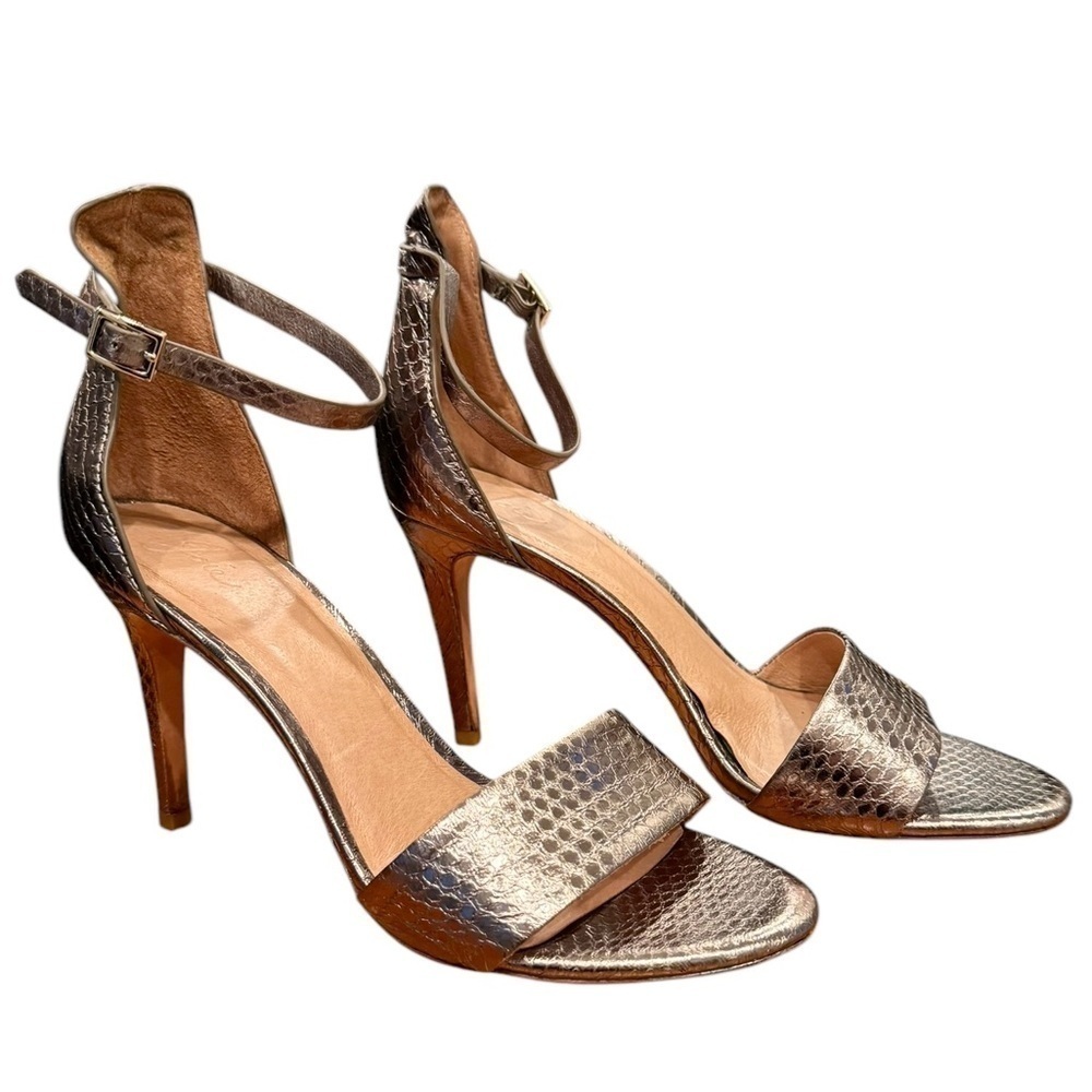 Joie High Heel Sandals Jaclyn Metallic Light Bronze Snakeskin Leather Size 9.5 - Picture 2 of 9